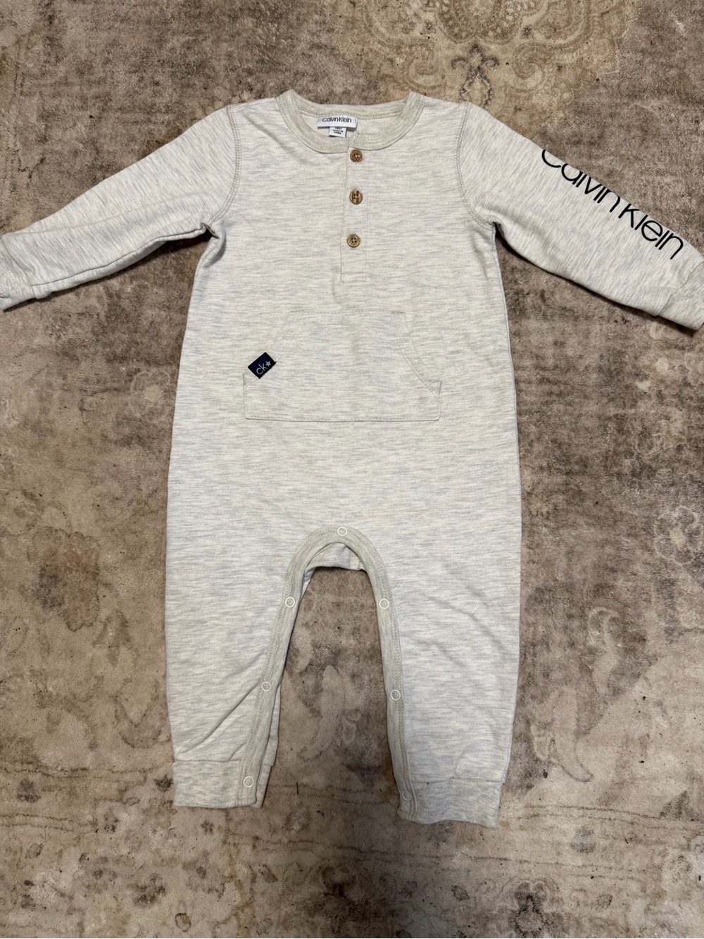Calvin Klein Light Cream Heather Baby Henley Romper